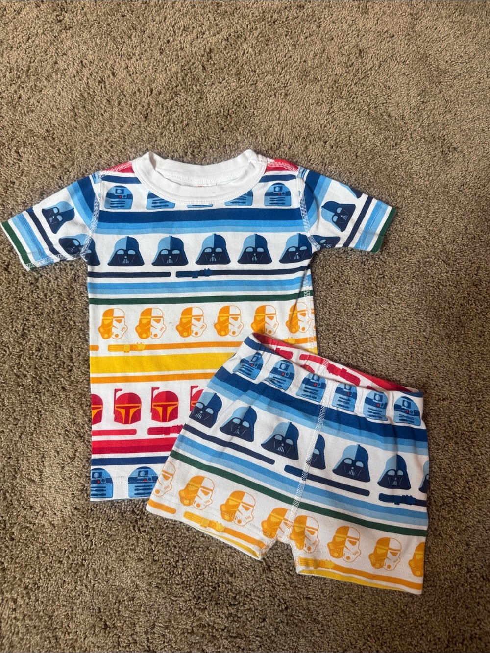 Hanna Andersson White Multi-Color Star Wars Stripe Short Sleeve Pajama Set